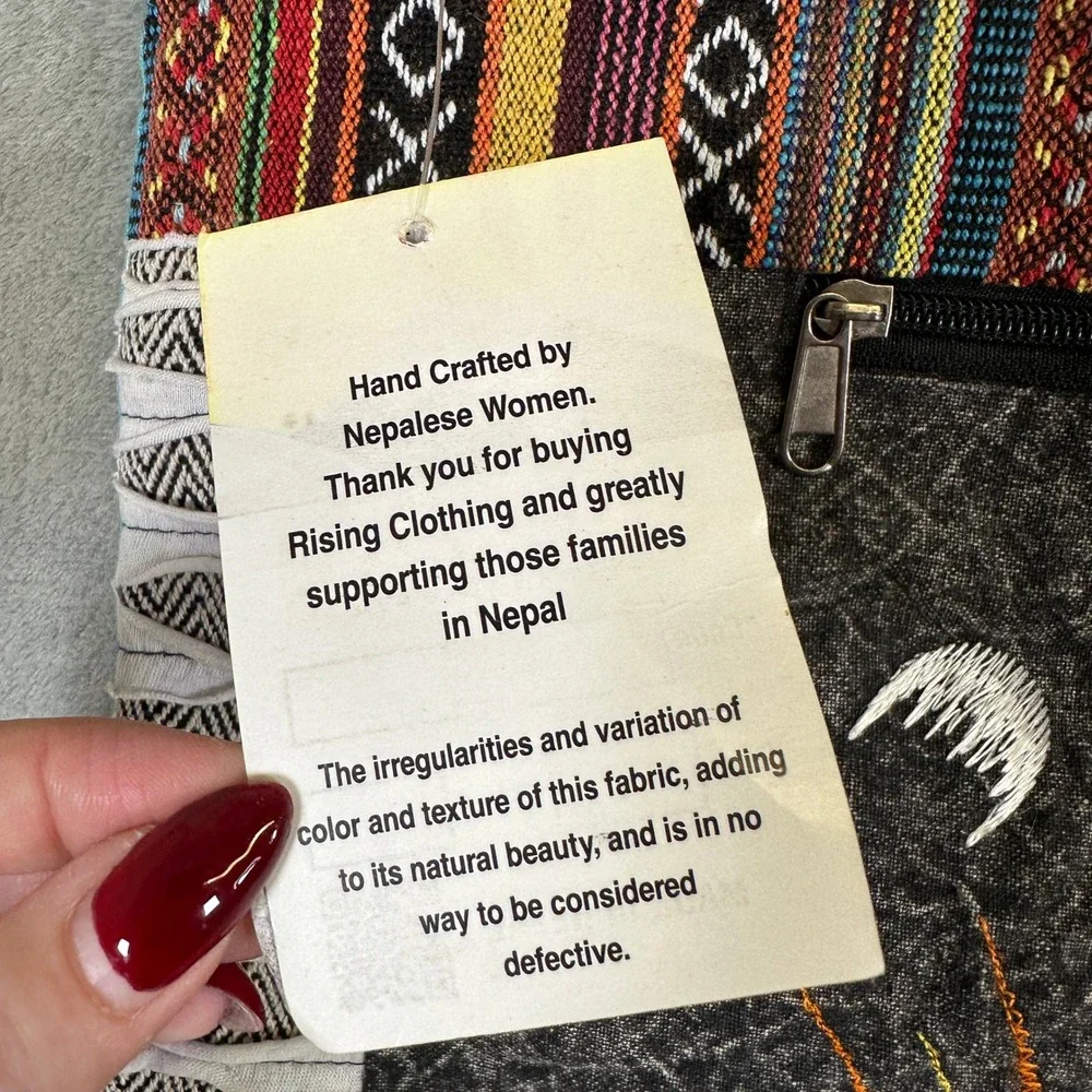 NWT Rising International Boho Hobo Bag Butterfly Moon Phases Handcrafted Nepal